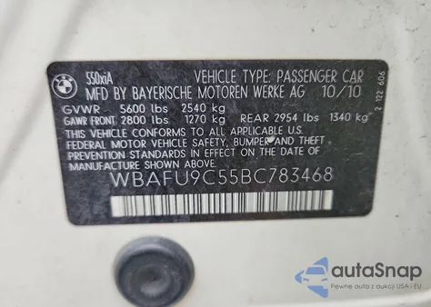 2011 BMW 550 Xi from USA, damaged, VIN WBAFU9C55BC783468